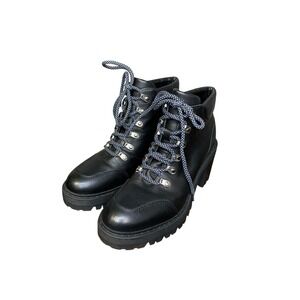 Marc Fisher Waldo Black Leather Lug Sole Lace Up Heeled Combat Ankle Boot Size 7